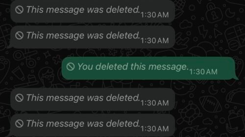 Deleted WhatsApp message notification displayed on smartphone screen