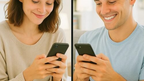 Two people building friendship through online chatting and communication