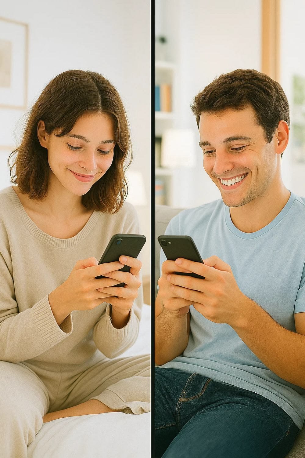 Two people building friendship through online chatting and communication