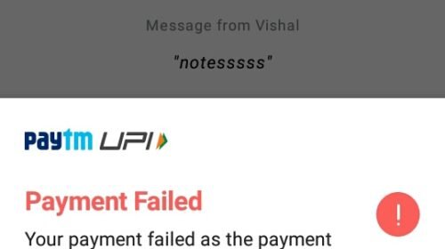 UPI payment failed message displayed on smartphone screen