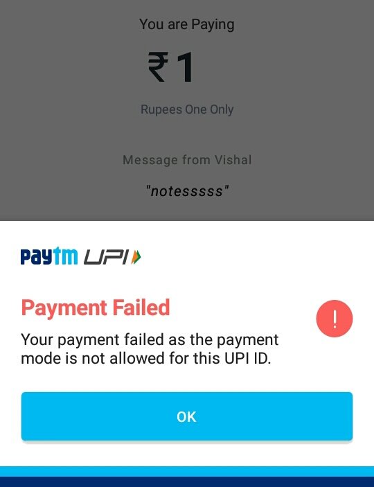 UPI payment failed message displayed on smartphone screen