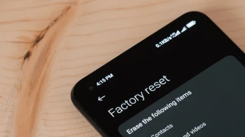 Factory reset option displayed on smartphone settings screen
