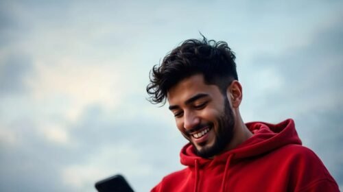 Young person sending message to crush on smartphone