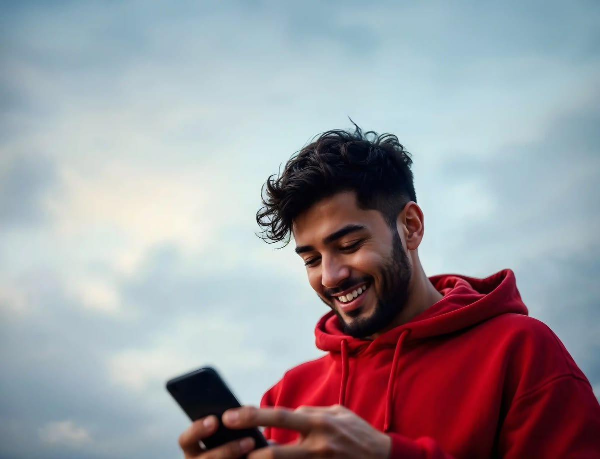 Young person sending message to crush on smartphone
