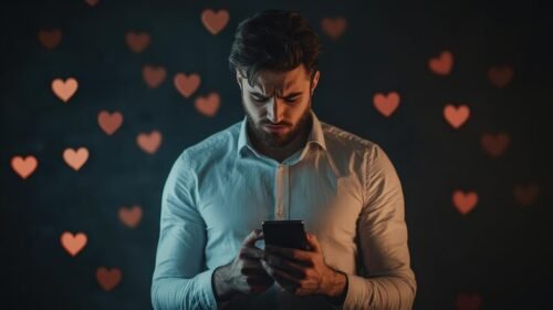 man checking messages from her crush