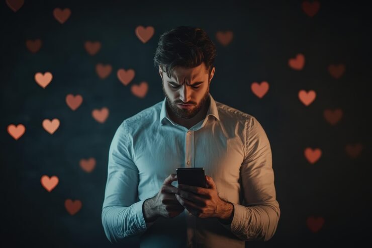 man checking messages from her crush