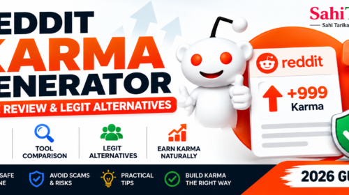 Illustration showing a Reddit Karma Generator guide with safe review, legitimate alternatives, and tips for earning Reddit karma naturally.