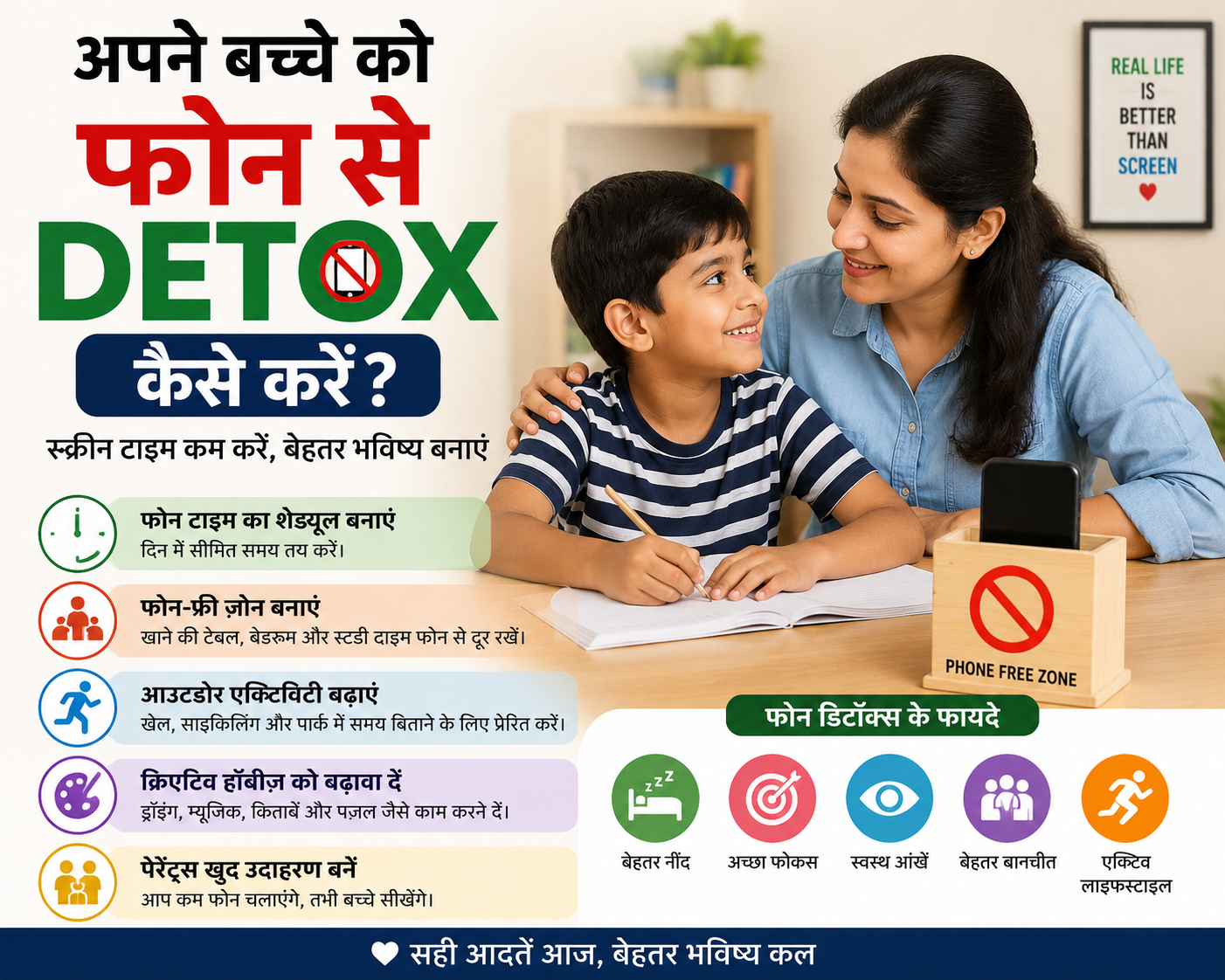 अपने बच्चे को फोन से Detox कैसे करें? जानिए Screen Time कम करने, मोबाइल की लत छुड़ाने और बच्चों की हेल्दी आदतें बनाने के आसान तरीके।