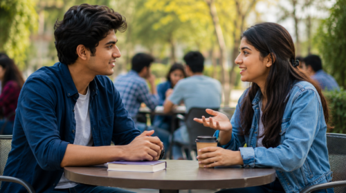 Ladki se baat karte hue respectful conversation karte do young adults